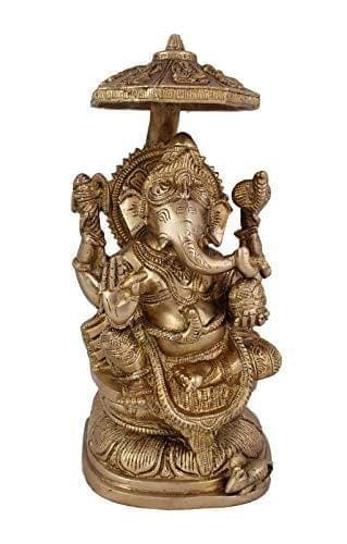 Arihant Craft� Hindu God Ganesha Idol Hand Craft Showpiece � 27 cm (Brass, Gold)