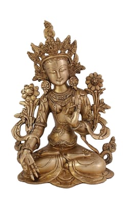 Arihant Craft� Ethnic Decor Goddess White Tara Statue Hand Work Showpiece � 27.5 cm (Brass, Gold)