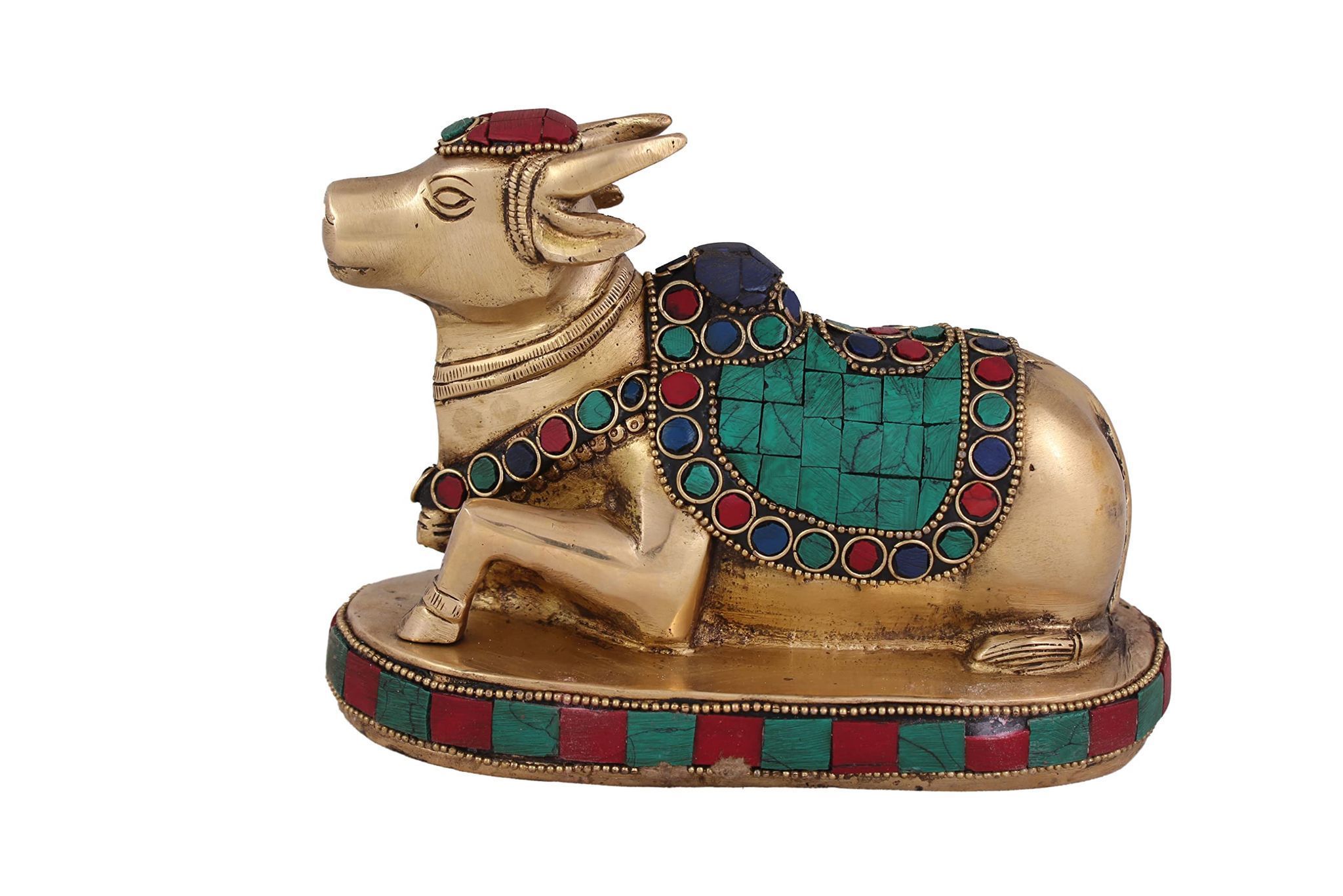 Arihant Craft� Hindu God Shiva Vahan Nandi Idol Nandee Statue Mahadev Vahan Nandi Sculpture Turquoise Gem Stone Hand Work Showpiece � 12.5 cm (Brass, Multicolour)