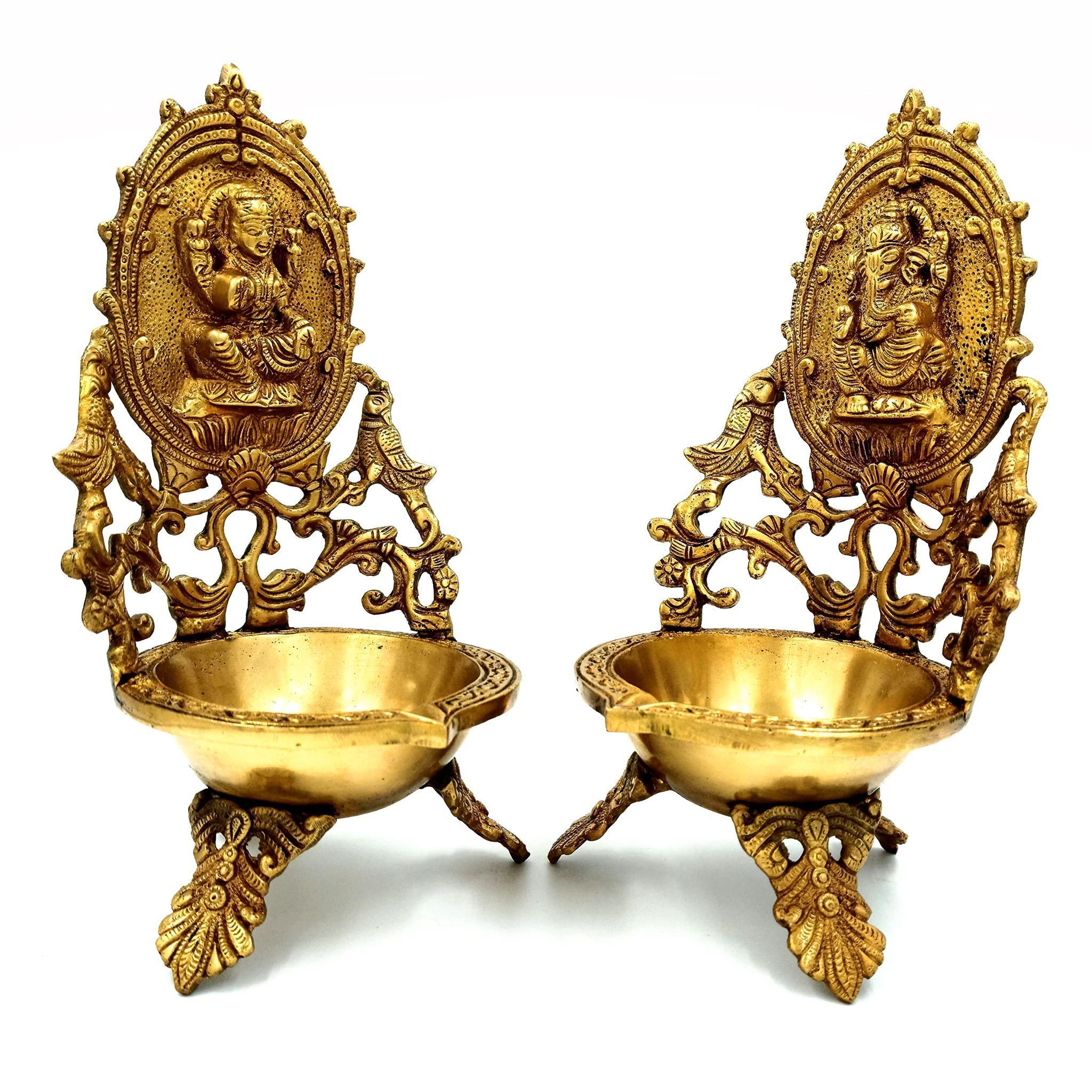 Arihant Craft� Hindu God Lakshmi Ganesha Oil Lamp Statue Sculpture Hand Work Showpiece � 29 cm (Brass, Gold)