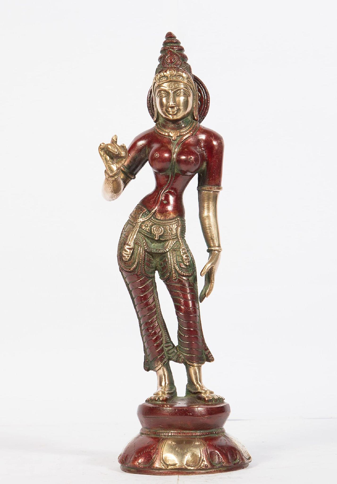 Arihant Craft� Hindu Goddess Parvati Idol Shakti Statue Maa Uma Devi Sculpture Hand Work Showpiece � 26.5 cm (Brass, Red, Green)