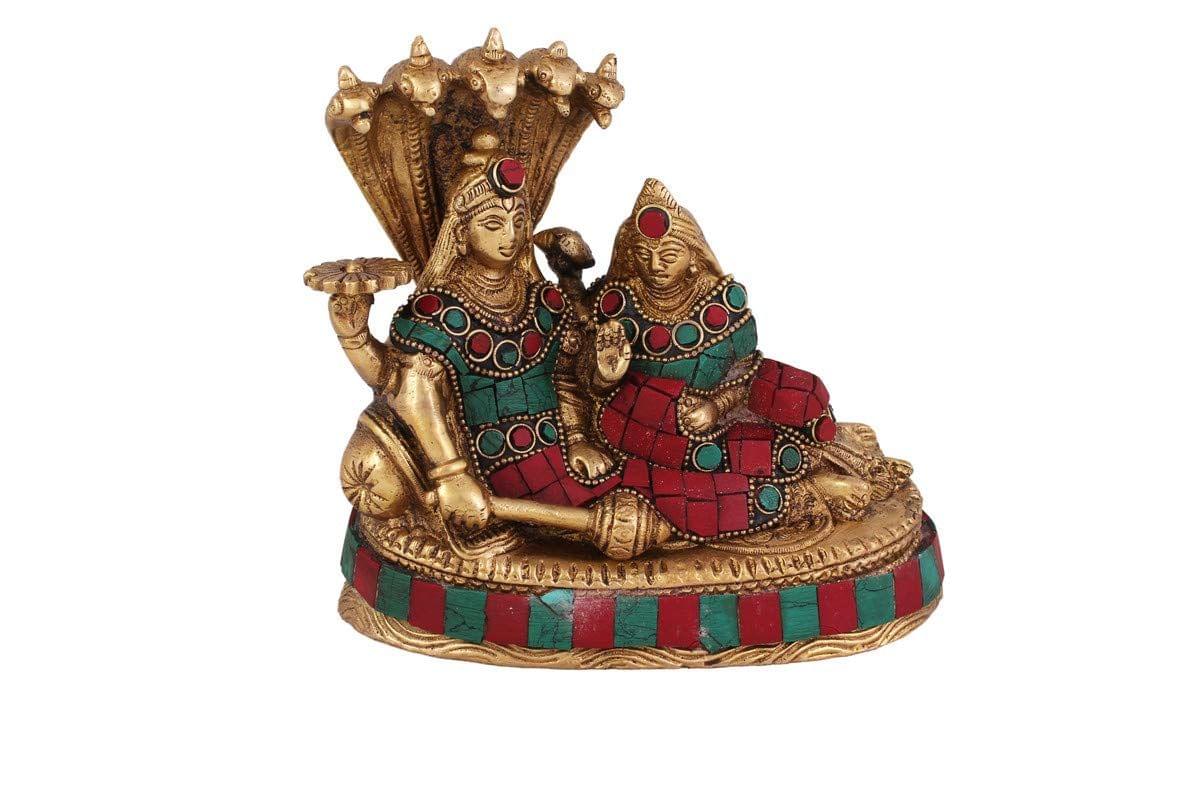 Arihant Craft� Hindu God Lakshmi Narayan Idol Turquoise Gem Stone Hand Made Showpiece � 14.8 cm (Brass, Multicolour)