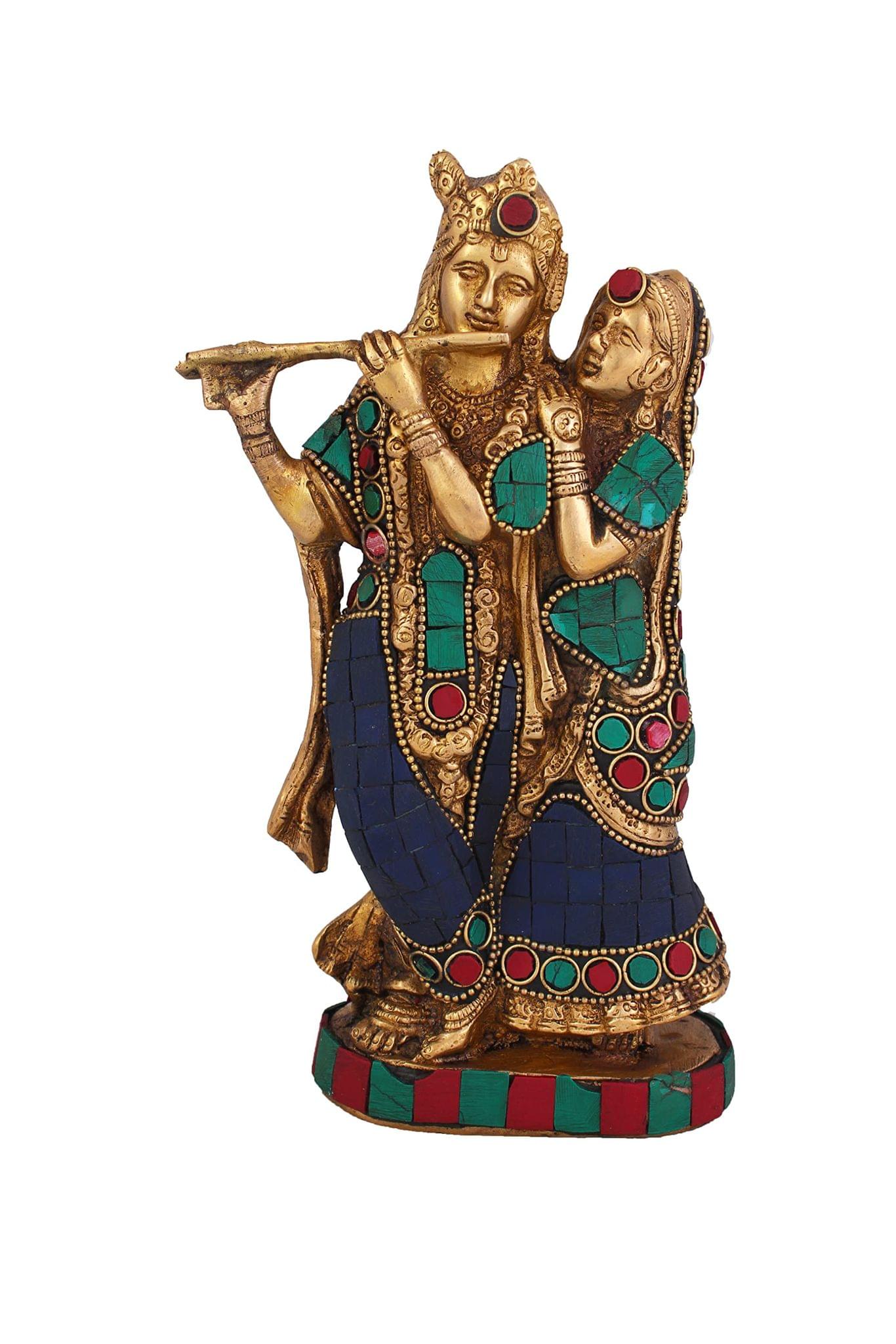 Arihant Craft� Hindu God Radha Krishna Idol Turquoise Gem Stone Hand Craft Showpiece � 20.5 cm (Brass, Multicolour)
