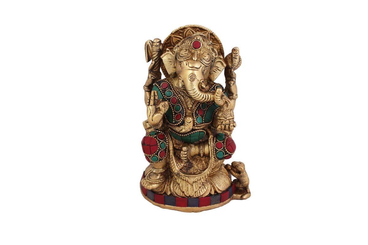 Arihant Craft� Hindu God Ganesha Idol Turquoise Gem Stone Hand Craft Showpiece � 16.4 cm (Brass, Multicolour)