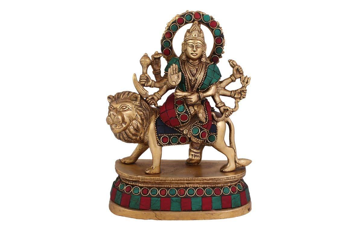 Arihant Craft� Hindu Goddess Durga Idol Turquoise Gem Stone Hand Work Showpiece � 20.3 cm (Brass, Multicolour)