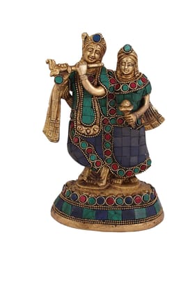 Arihant Craft� Hindu God Radha Couple Krishna Idol Turquoise Gem Stone Work Hand Craft Showpiece � 18 cm (Brass, Multicolour)
