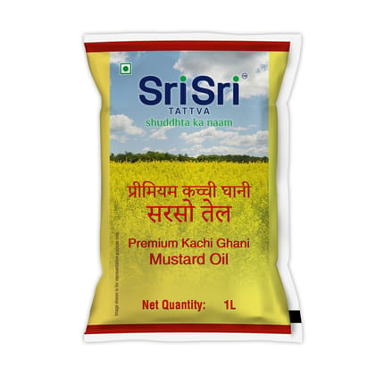 Sri Sri Tattva Premium Kachi Ghani Mustard Oil Pouch, 1L