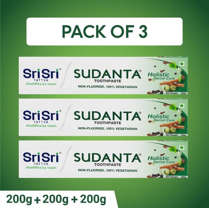 Sri Sri Tattva Sudanta Toothpaste -  Non - Fluoride - 100% Vegetarian, 200g - Pack of 3