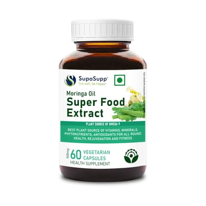 Sri Sri Tattva SupaSupp Moringa Oil Super Food Extract | Best Plant Source Of Vitamins & Minerals For All Round Health, Rejuvenation And Fitness | Health Supplement | 60 Veg Cap, 500mg