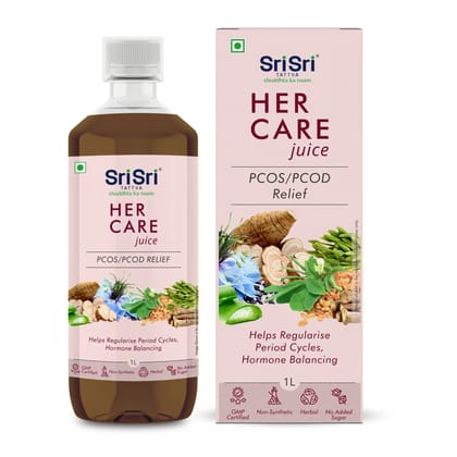 Sri Sri Tattva Her Care Juice - PCOS / PCOD Relief | Helps Regularise Period Cycles, Hormone Balancing | 1L