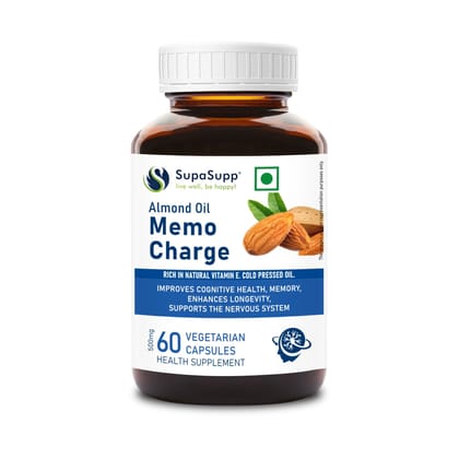 Sri Sri Tattva SupaSupp Almond Oil Memo Charge | Improves Memory, Enhances Longevity, Supports Nervous System | Vitamin E | Health Supplement | 60 Veg Cap, 500mg