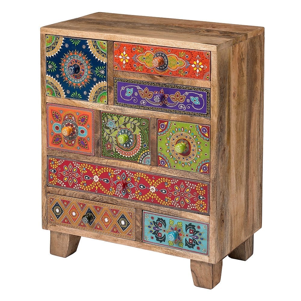 Shree Krishna Art Cabinet Chest (9 Drawer)/Wood Bedside table/ Bedroom furniture/ hand painted 9 chest of drawer