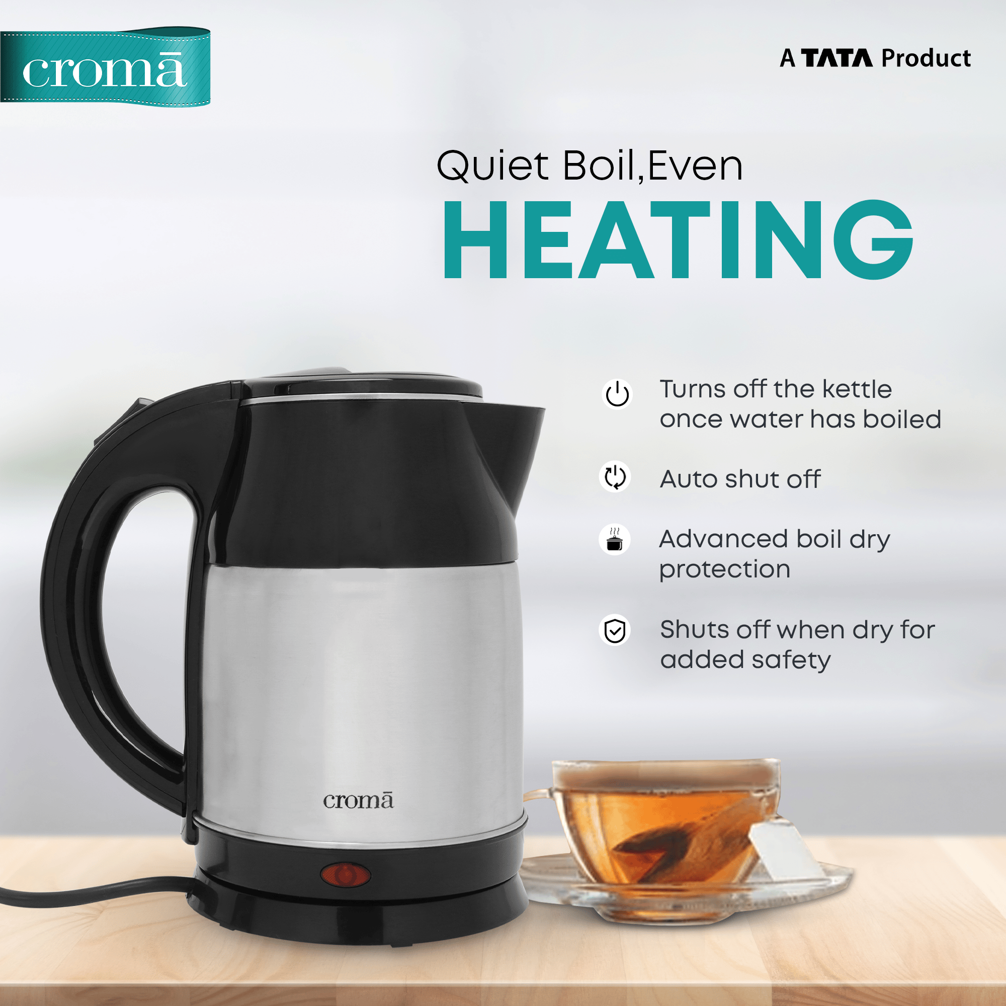 Croma 1500 Watt 1.8 Litre Electric Kettle with Overheat Protection