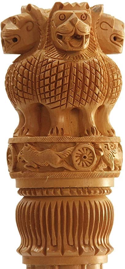 Wooden Ashoka Pillar | Handcrafted Indian National Emblem | 14 Inches Tall | Perfect for Home and Office Decor