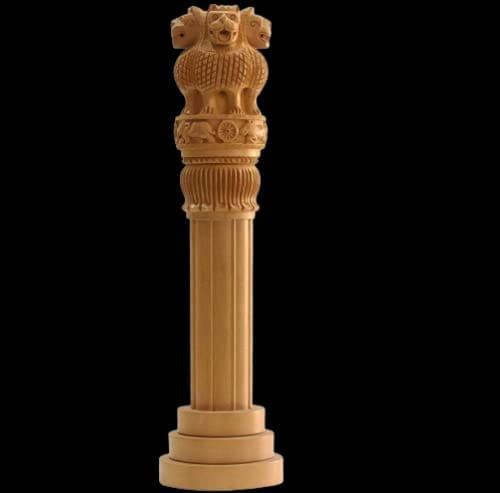 Wooden Ashoka Pillar | Handcrafted Indian National Emblem | 14 Inches Tall | Perfect for Home and Office Decor