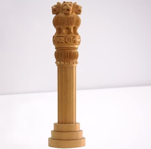 Wooden Ashoka Pillar | Handcrafted Indian National Emblem | 14 Inches Tall | Perfect for Home and Office Decor