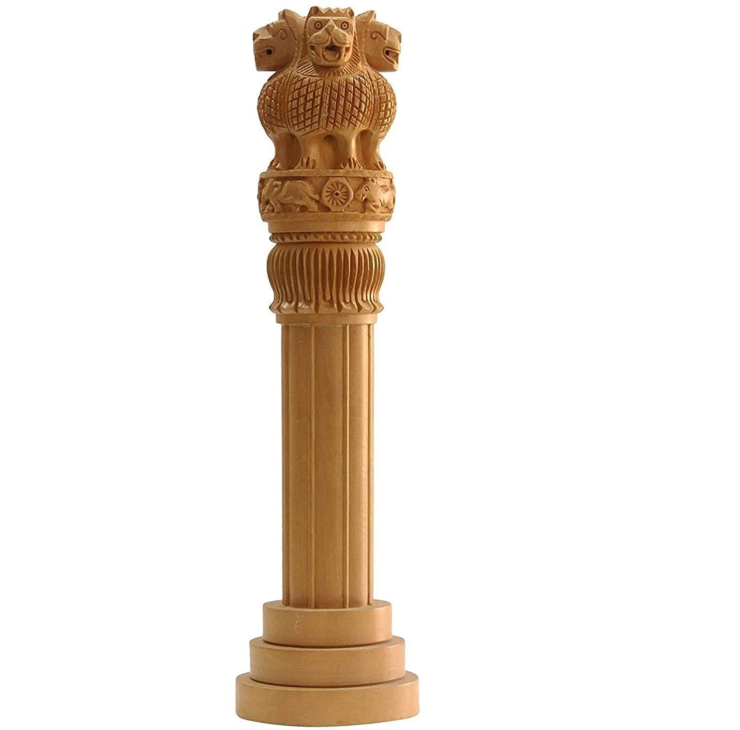 Wooden Ashoka Pillar | Handcrafted Indian National Emblem | 14 Inches Tall | Perfect for Home and Office Decor