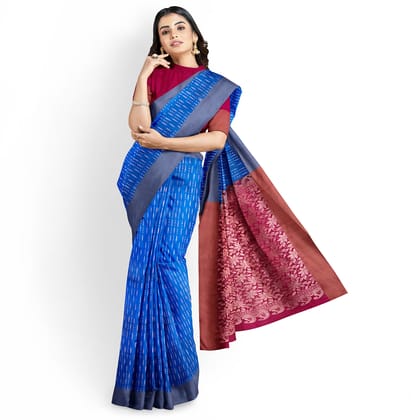 Blue Color Kanjivaram Pure Silk Saree has Contrast Pallu & Blouse