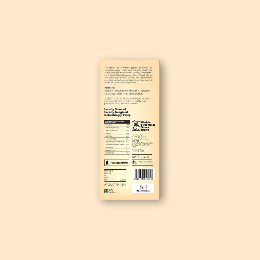 Kiru Millet Chikki Bar | Pack of 10 | Peanut Chikki Bar | Millet Bars | Peanut Bar | Millet Snack | Gluten Free | Healthy Bars | Chikki | Nutritious Chikki | Healthy Snacks