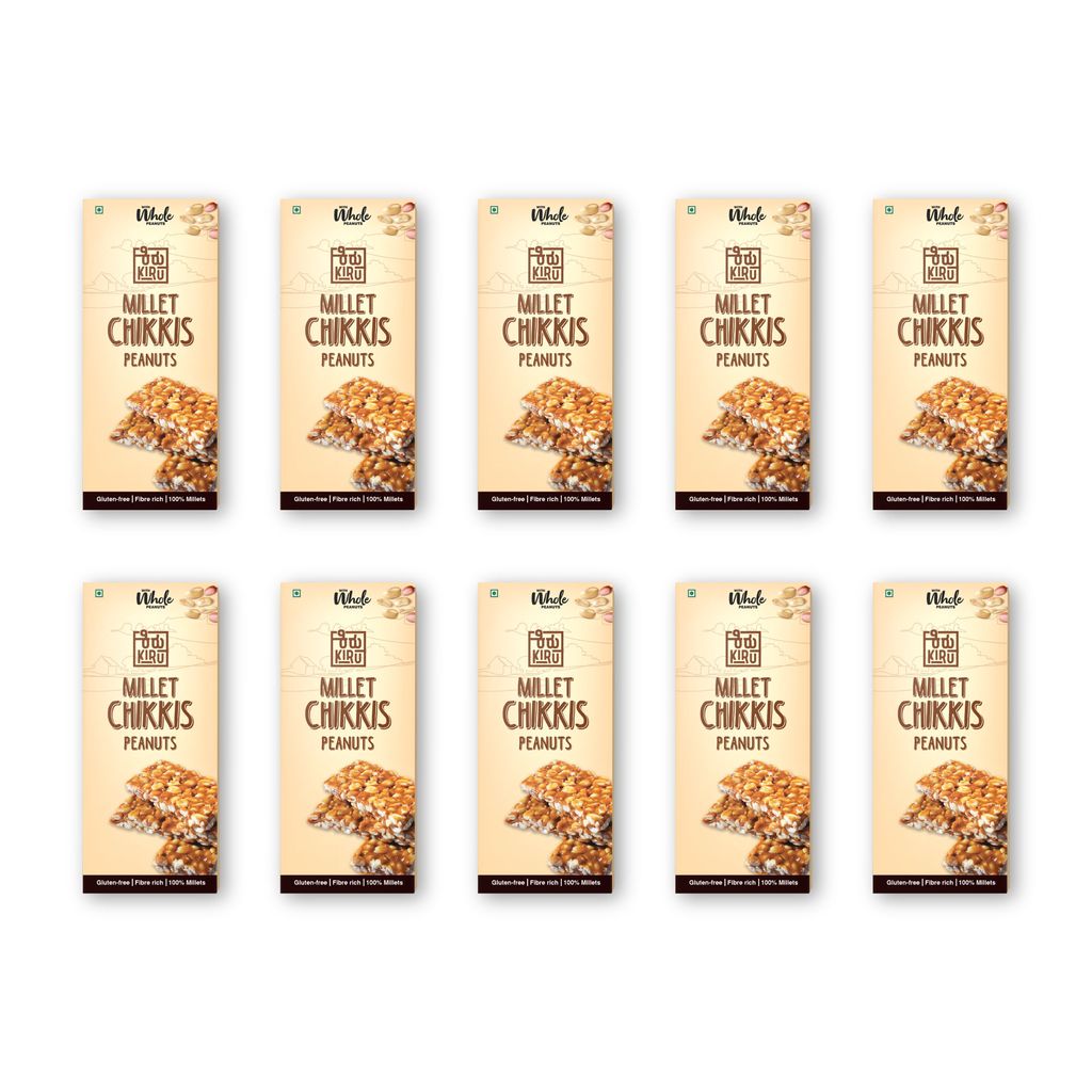 Kiru Millet Chikki Bar | Pack of 10 | Peanut Chikki Bar | Millet Bars | Peanut Bar | Millet Snack | Gluten Free | Healthy Bars | Chikki | Nutritious Chikki | Healthy Snacks