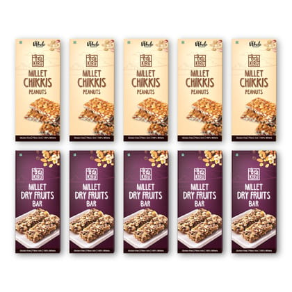 Kiru Millet Dry Fruit and Chikki Bar | Pack of 10 | Millet Snacks | Breakfast Bar | Dry Fruits Bar | Peanut Chikki | Healthy Snacks for Adults | Nutrition Bar | Energy Bars | Gluten Free