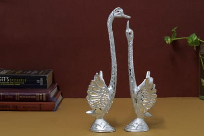 IPC Decor Metal Silver Swan or Duck Pair Love Couple Decorative Gift Items for Home Decoration Showpiece|House Warming Ceremony]