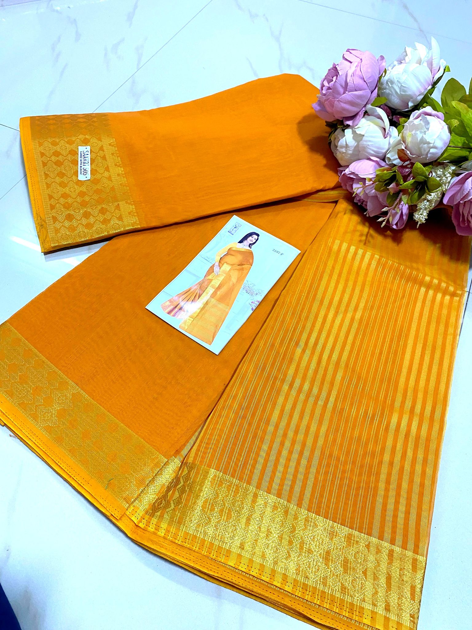 Cotton Saree Gold Border Yellow Color