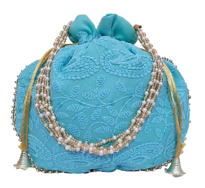 Potli Bag Chikankari  Firozi Blue