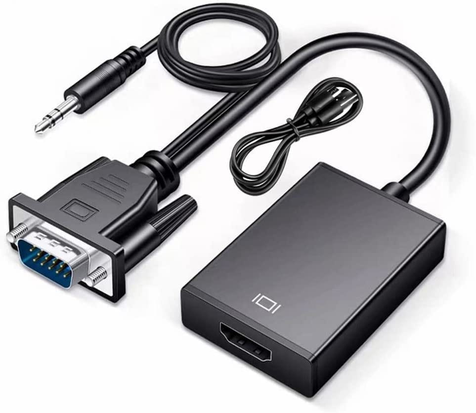 VGA to HDMI with Audio Adapter for Connecting Traditional VGA Interface Laptop, PC to HDMI Monitor or Projector,1080P VGA Male to HDMI Female Converter with 3.5mm Audio Lead and Power Supply Port