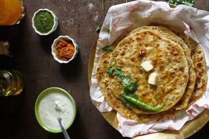 2 Paneer Stuffed Paratha With Plain Curd And Pickle