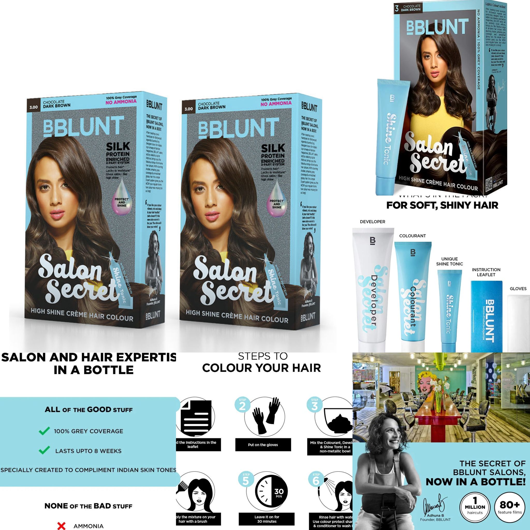 BBlunt Salon Secret High Shine Creme Hair Colour Chocolate Dark Brown 3 - Pack of 2