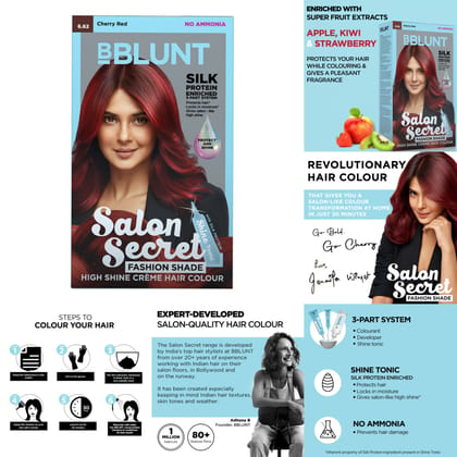 BBlunt Salon Secret Cherry Red Hair Colour 6.62. No Ammonia, Contains Shine Tonic (50g + 58ml)