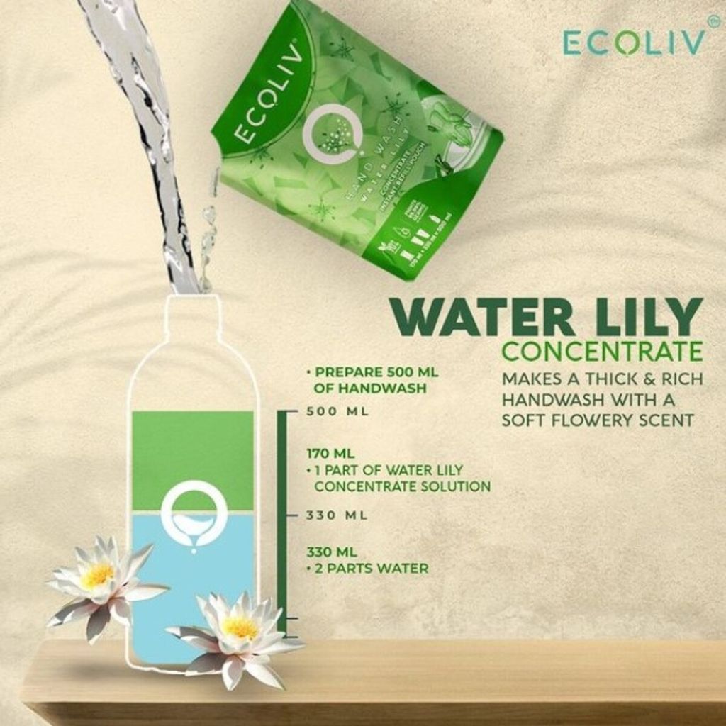 Ecoliv Water Lily Liquid Hand Wash 500 ml Bottle|Pack of 2| pH 5.5| Fights 99.99% germs| Gentle on Hands