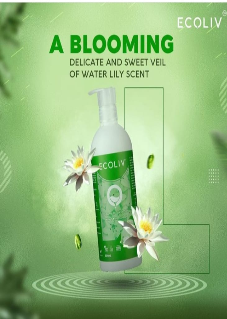 Ecoliv Water Lily Liquid Hand Wash 500 ml Bottle|Pack of 2| pH 5.5| Fights 99.99% germs| Gentle on Hands