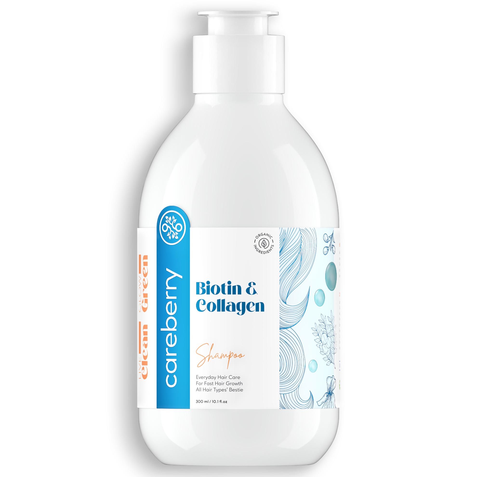 Careberry Biotin & Collagen Everyday Shampoo, Hair Growth & Hair Fall Control, Ayush Certified Ayurvedic, Sulphate & Paraben Free 300ml