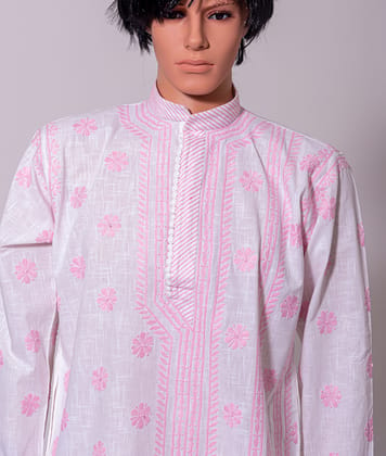 Men's Pink New Fashion Hand Chikankari Kurta