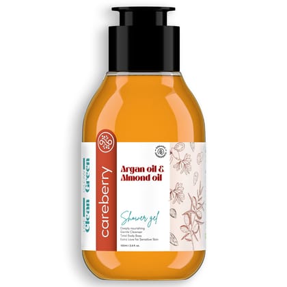 Careberry Argan & Almond Oil Nourishing Shower Gel - Gentle Cleanser for Sensitive Skin, Vegan, Sulphate & Paraben Free - 100ML