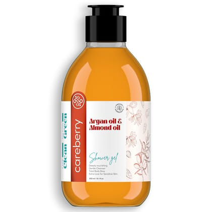 Careberry Argan & Almond Oil Nourishing Shower Gel - Gentle Cleanser for Sensitive Skin, Vegan, Sulphate & Paraben Free - 300ML