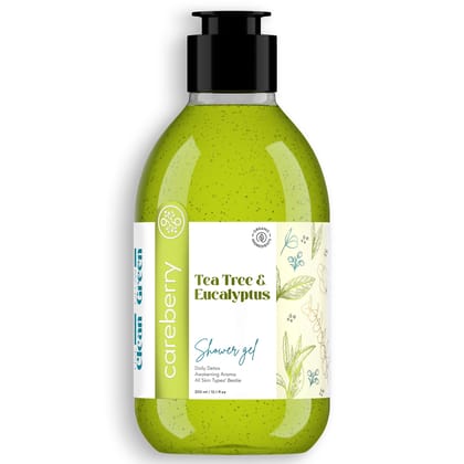 Careberry Organic Tea Tree & Eucalyptus Oil Shower Gel, For Daily Detox, Ayush Certified Ayurvedic, Sulphate & Paraben Free 300ml