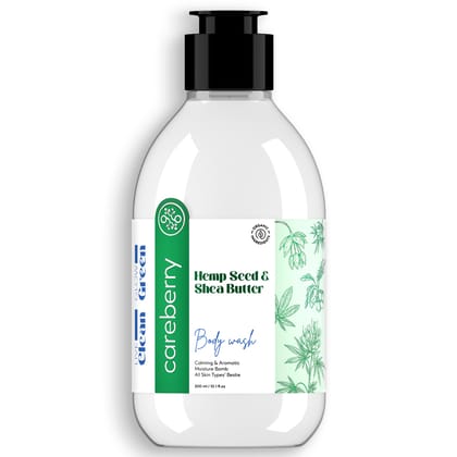 Careberry Hemp Seed Oil & Shea Butter Body Wash, For Daily Moisturizing, Ayush Certified Ayurvedic, Sulphate & Paraben Free, Silicone & PEG Free 300ml