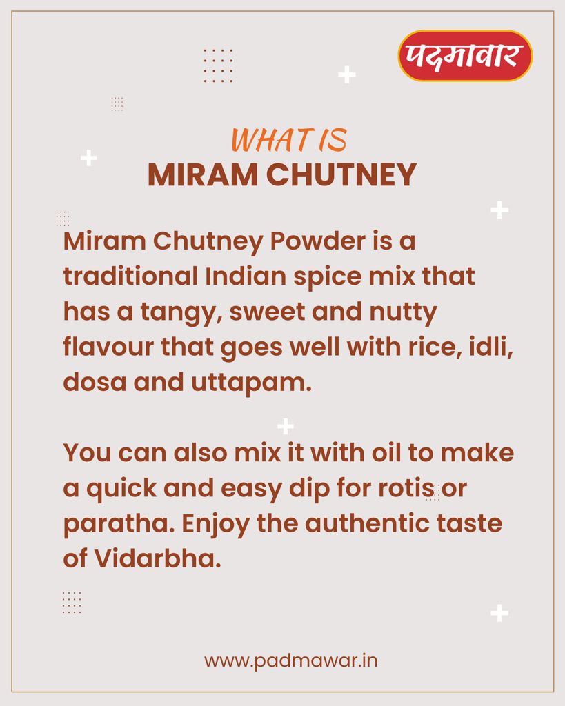 Padmawar Miram Chutney - Tangy, Nutty, Spicy Dry Powdered Chutney | Delicious & Ready-to-Eat | Rich Ingredients | No Preservatives or Additives (200 Gms)