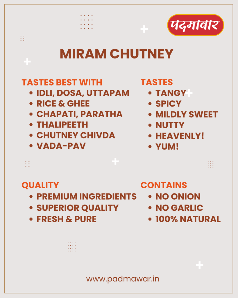 Padmawar Miram Chutney - Tangy, Nutty, Spicy Dry Powdered Chutney | Delicious & Ready-to-Eat | Rich Ingredients | No Preservatives or Additives (200 Gms)