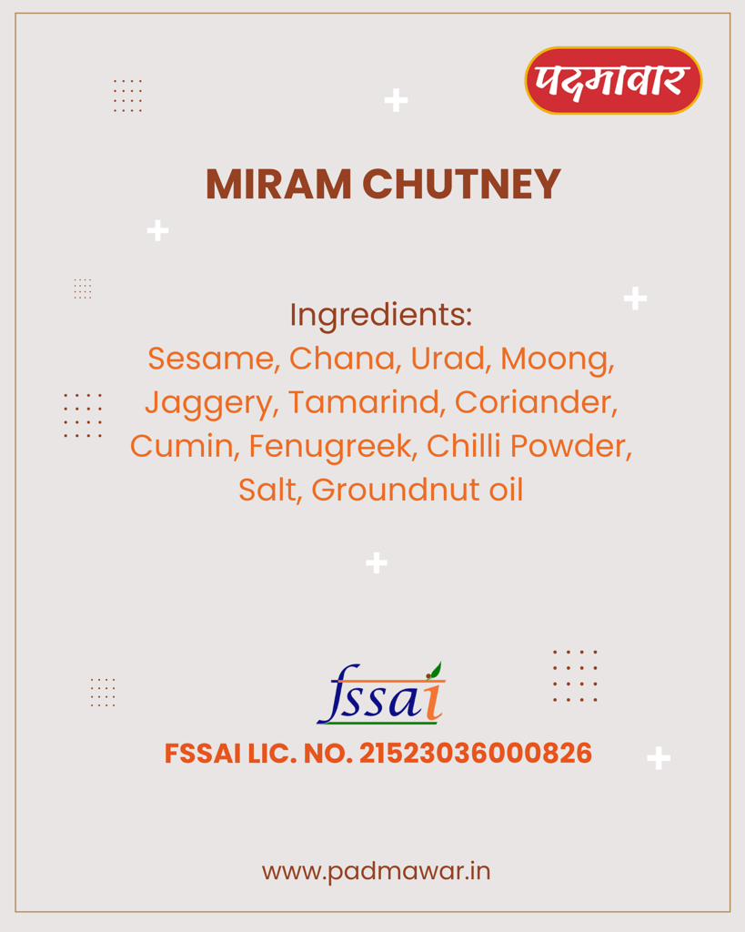 Padmawar Miram Chutney - Tangy, Nutty, Spicy Dry Powdered Chutney | Delicious & Ready-to-Eat | Rich Ingredients | No Preservatives or Additives (200 Gms)