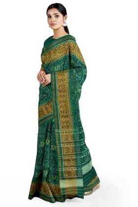 Garvi Gurjari (A Gujarat Govt Enterprise Women Green Shaded Handloom Single Ikat Silk Patola Saree (GGCSIKS152) Garvi Gurjari (A Gujarat Govt Enterprise Women Green Shaded Handloom Single Ikat Silk Patola Saree (GGCSIKS152)