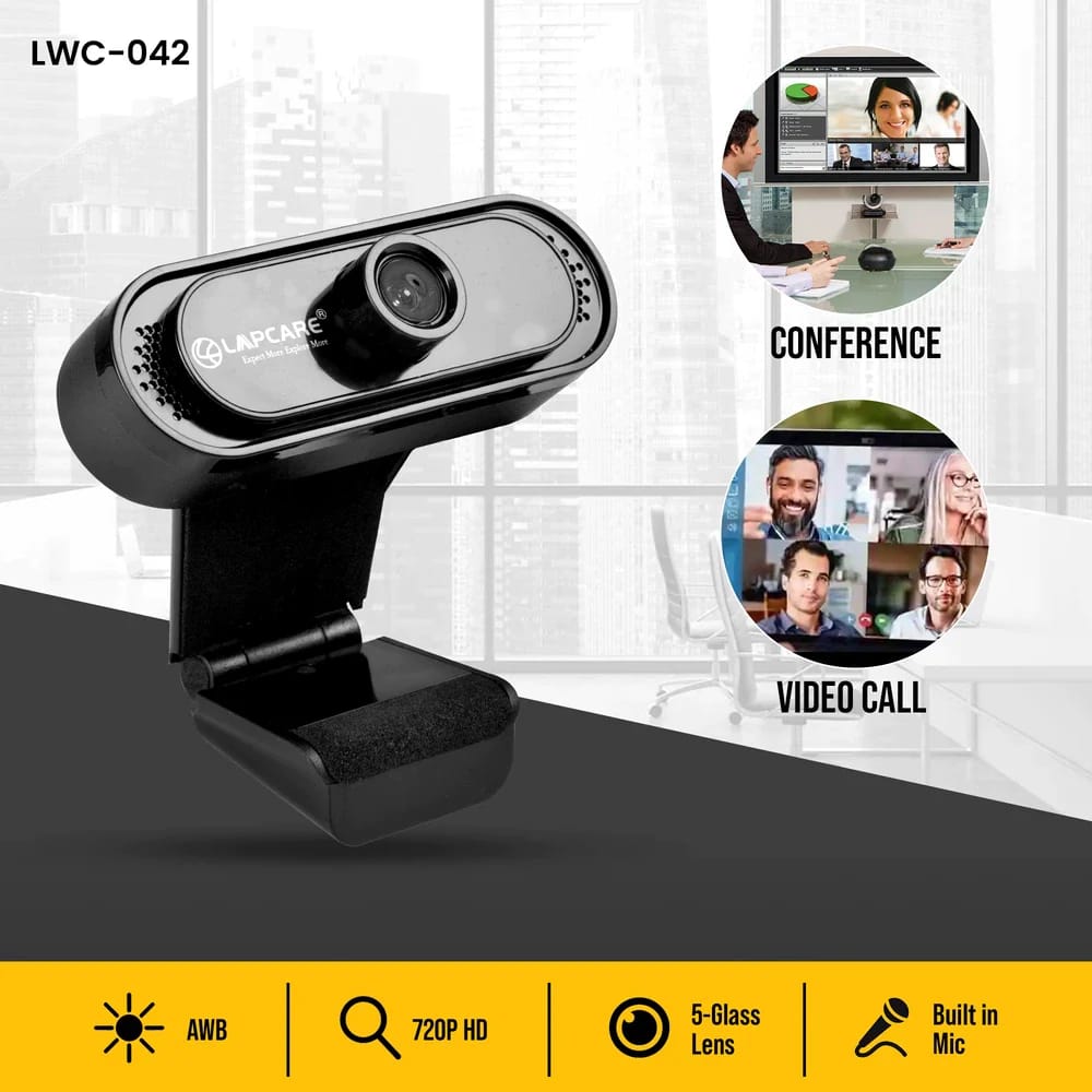 Lapcare 720p HD Webcam with Microphone & 1.2m Cable (Plug & Play) (1yr Warranty from Brand )