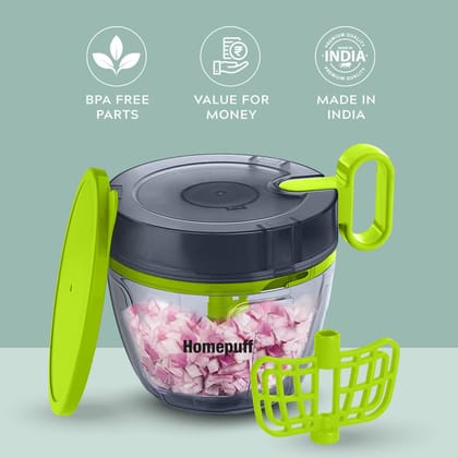 Home Puff 700ml Fruit & Vegetable Chopper for Kitchen, 3 Stainless Steel Blades, Free lid for Storage Container, Unbreakable Plastic, Free Curd/Cream Whipper, Egg Beater, Made in India, with Warranty