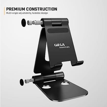 GIZGA Essentials Foldable Tablet Stand Holder, Adjustable Angle, Anti-Slip Pads, Anodized Aluminum Desktop Stand, Cradle, Dock Compatible for iPad, Tablets, Smartphones, Kindle, Black