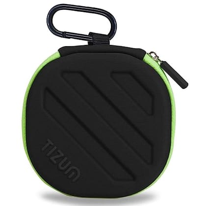 Tizum Earphone Carrying Case - Multi Purpose Pocket Storage with Carabinr Hook, Travel Organizer for Earphones, Pen Drives, Memory Card, Cable (Black)
