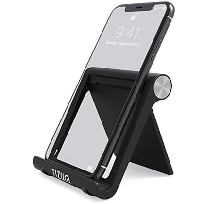 tizum Foldable Tablet/Mobile Phone Tabletop Stand Holder with Angle adjustments, Anti-Slip Pads, Cradle, Dock Compatible for iPad, Tablets, Smartphones, Kindle with Screen up to 10-Inch (Black)