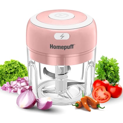 Home Puff Japanese Technology Rechargeable Wireless Electric Chopper for Kitchen use, Vegetable Chopper for Kitchen, One Touch Operation, 10 Second Chopping, Waterproof, Stainless Steel Blades, with Warranty, 250ML, 30W